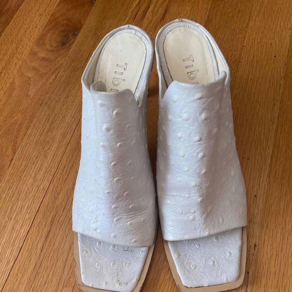 Tibi Shoes | Andre White Ostrich Leather Mule 3” Heel | Size 40 | Color: White
